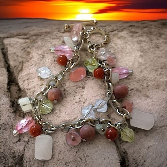 Glass Charm Bracelet Sparkly Multi Color Faceted Silver Tone Fairy Whimsigoth. - Picture 10 of 16